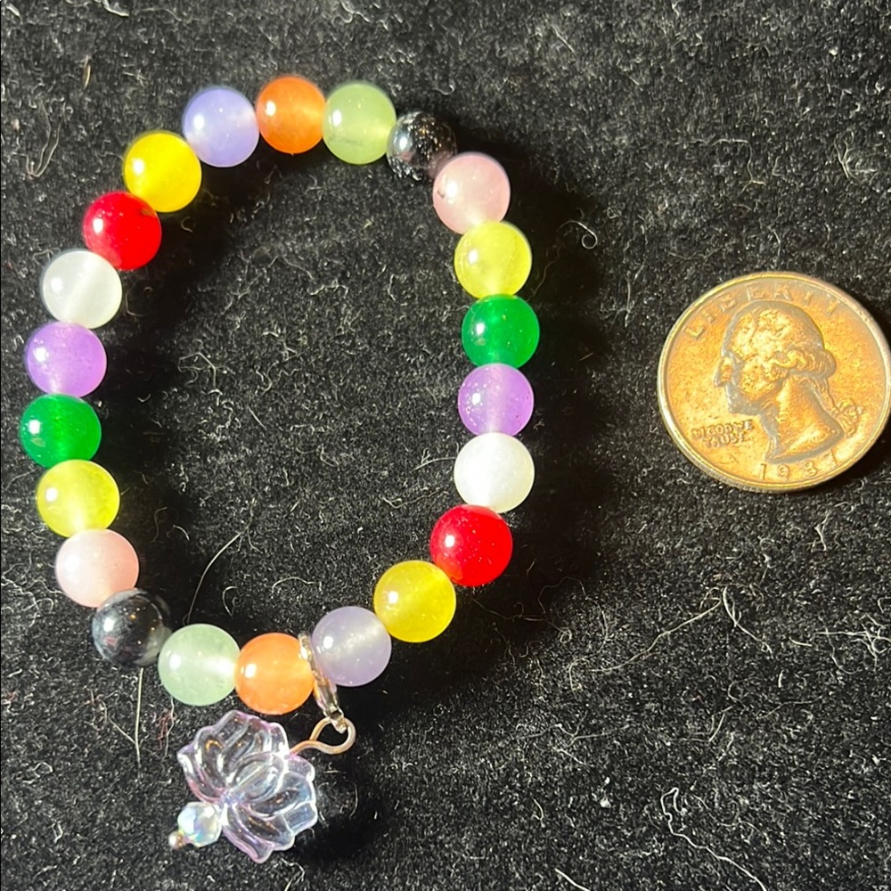 #39 Hand Crafted Colorful chalcedony Beaded Bracelet with Lotus Charm